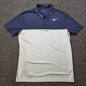 Nike Polo Shirt Mens Large Blue Grey Dri Fit Colorblock Golf Sporty Athleisure